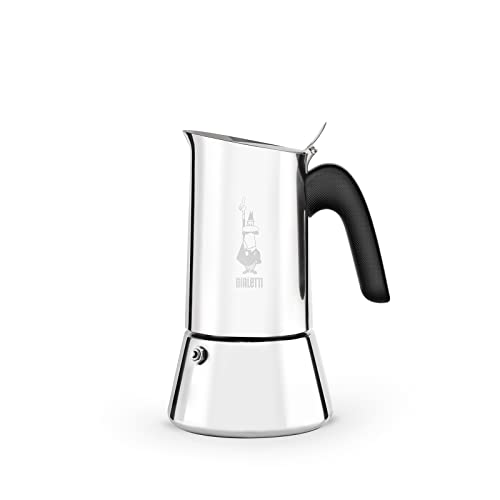 Bialetti - Nueva Venus Induction, cafetera espresso con placa de acero inoxidable, adecuada para todas las fuentes de calor, 6 tazas, aluminio, plata