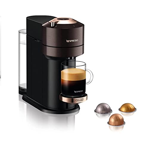 De'Longhi Nespresso Vertuo Next ENV120.BW, Máquina de Café y Espresso con WIFI y Bluetooth, Cafetera Automática de Cápsulas, Preparación con un Solo Toque, Pack de 12 cápsulas, Marrón