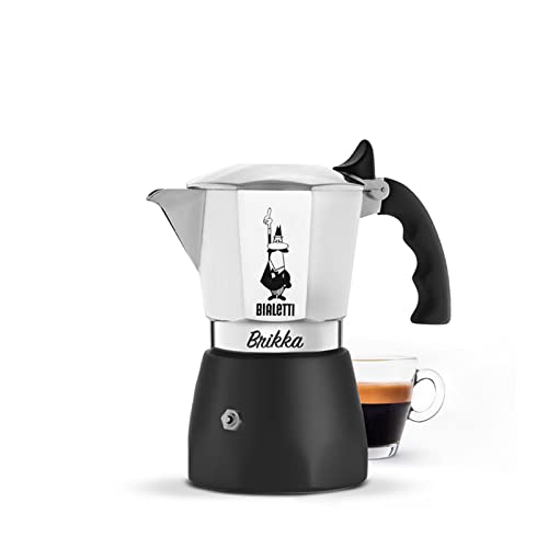Bialetti - New Brikka, Moka pot, la única cafetera capaz de hacer un espresso cremoso, 4 tazas (170 ml), Aluminio y Negro
