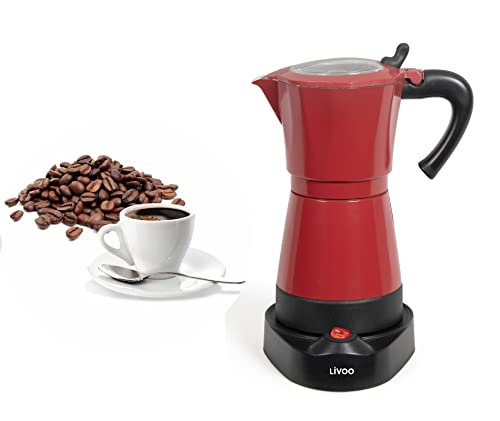 Cafetera espresso eléctrica de 6 tazas, color rojo, de 300 ml, inalámbrica, cafetera eléctrica para camping, cafetera moka de aluminio, función de mantenimiento en caliente
