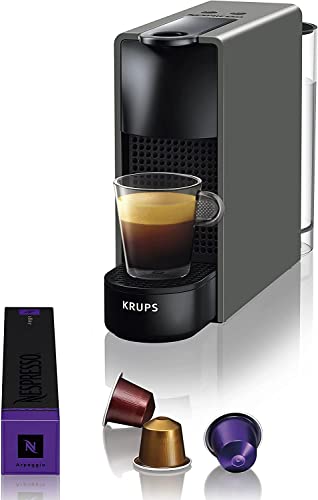 Krups Nespresso Essenza Mini XN110B - Cafetera monodosis de cápsulas Nespresso, compacta, 19 bares, apagado automático, color gris, 14 cápsulas interior