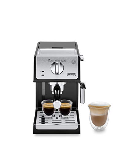 De'longhi ECP 33.21- Cafetera de Bomba Tradicional para Espresso y Cappuccino, para Café Molido y Monodosis, 2 Tazas Simultáneamente, Depósito de Agua de 1.1 l, 1100 W, Negro y Plata
