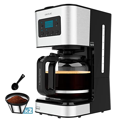 Cecotec Cafetera de Goteo Programable Coffee 66 Smart Plus. 980 W, Capacidad 12 Cafés, Tecnología ExtemAroma y Función AutoClean, Acabados en Acero Inox, Pantalla LCD, 1,5 L