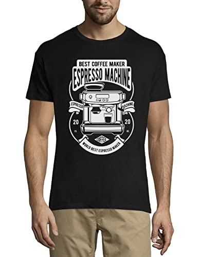 Espresso Machine Mejor Cafetera Cuello redondo Algodón Camiseta Hombre Negro, Negro, S
