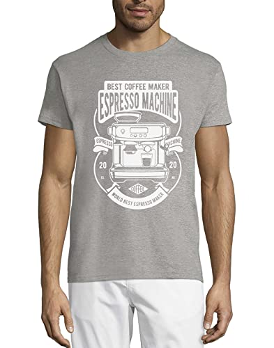 Máquina espresso mejor cafetera cuello redondo algodón camiseta de los hombres gris, gris, S