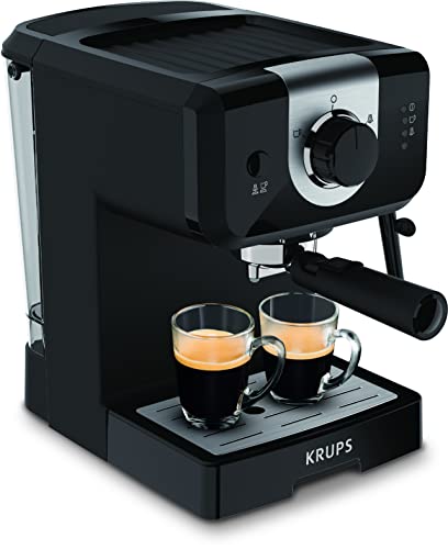 Krups Cafetera profesional Opio XP3208 - Cafetera express de 15 bares de presión, calentador de taza y espumador de leche para cappuccino, con ajuste manual, con cuchara medidora y compactador