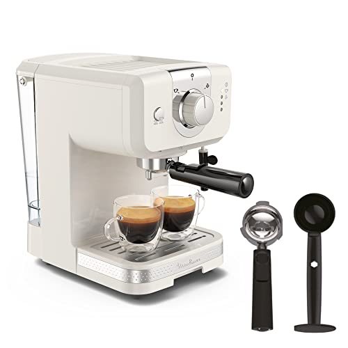 Moulinex Cafetera espresso ajustes manuales, accorio baristas, calentador tazas, blanco