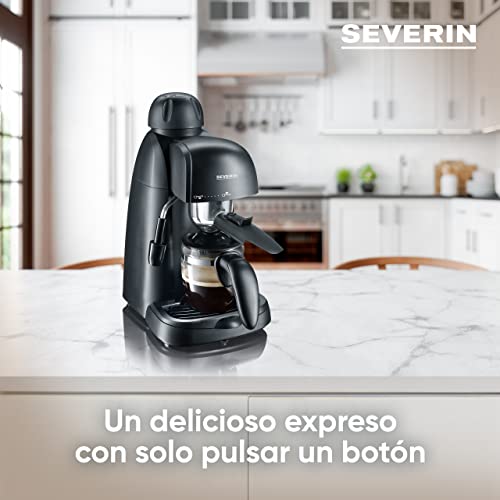 SEVERIN Cafetera express, cafetera pequeña para 4 tazas de expreso, cafetera eléctrica con espumador de leche para cafés especiales, ideal para solteros, negro, KA 5978