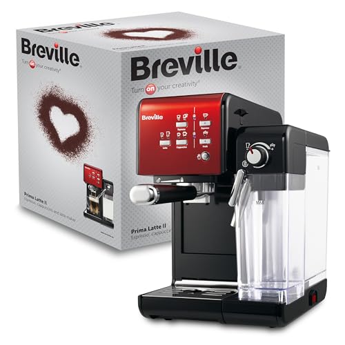 Breville Máquina de café y espresso PrimaLatte II | Bomba italiana con 19 bar | apta para café en polvo o monodosis | Espumador de leche automático integrado | Negro / rojo | VFC109X-01
