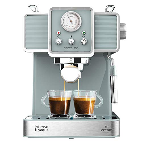 Cecotec Cafetera Express Power Espresso 20 Tradizionale para espressos y cappuccinos, rápido Sistema de Calentamiento por thermoblock, 20 Bares, manómetro PressurePro y vaporizador orientable