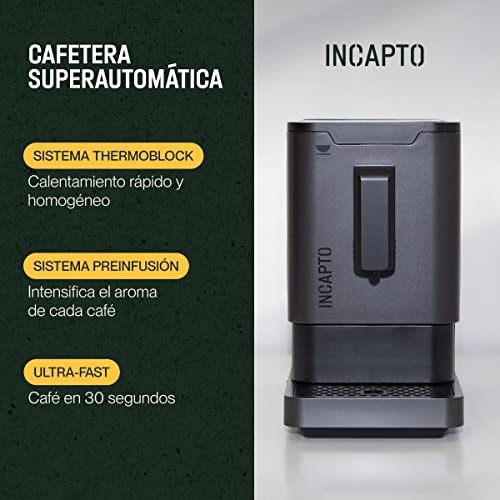 Incapto Cafetera Superautomática con Molinillo Incorporado | Café Espresso en 30 segundos | 19 Bar de presión, | Avisadores Led | Sistema MyCoffee | Limpieza Automática (Negro)