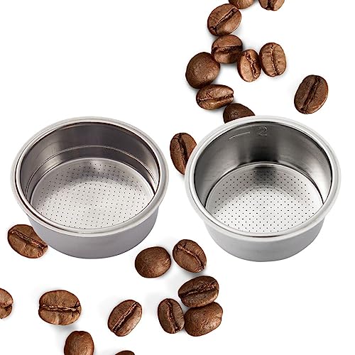 Pack de dos filtros de café de acero inoxidable. Filtro de café de 1 y 2 tazas. Compatible con casi todas las marcas de máquina de cafe (Cecotec, bosh...). Filtros de cafetera de 51mm.