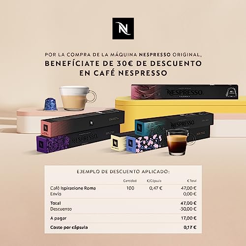 Nespresso De'Longhi Inissia EN80.CW - Cafetera monodosis de cápsulas Nespresso, 19 bares, apagado automático, color crema, Incluye pack de bienvenida con 14 cápsulas