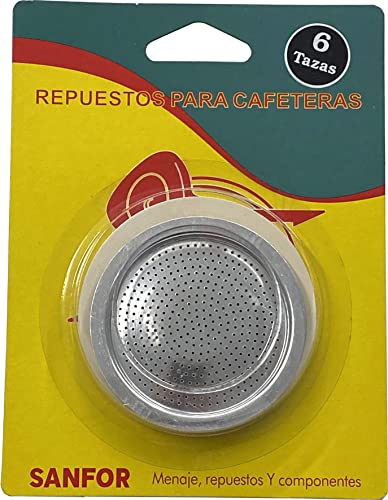 Sanfor Juntas Goma Filtro para Cafetera Italiana 6 Tazas Caucho Blanco Aluminio 72 x 55 x 8 mm, 87025