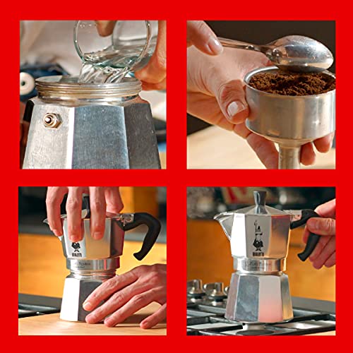 Bialetti - Moka Express: Icónica Cafetera Italiana para Espresso, Auténtico Café Italiano, Cafetera Moka 6 Tazas (270 Ml), Aluminio, Plata, 6 Unidad (Paquete de 1)