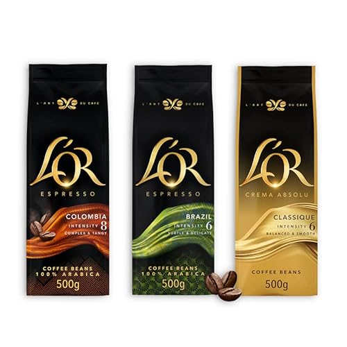 L'OR Granos de café 3 Paquetes ® *L'ORGranos de café expreso Brazil,Classique,Colombia 500g (Paquete de 3, Total de 1500g)